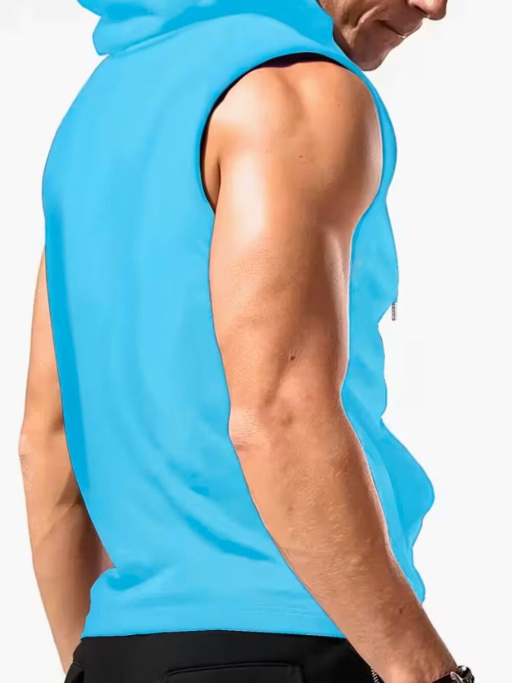 Sleeveless Hoodie Tank Top - Light Blue with Graphic - Picture 2 of 5